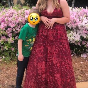 Red ball gown prom dress